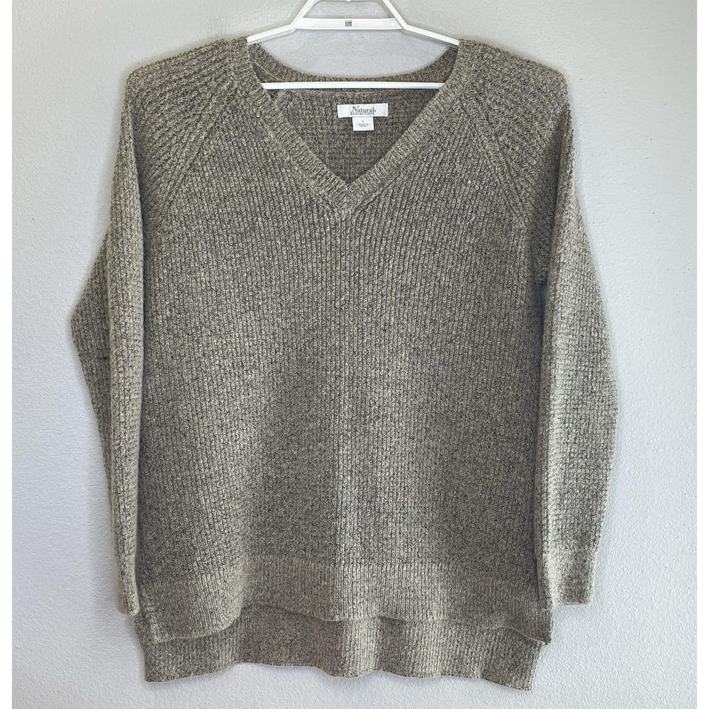 Natural Reflections Pullover Tunic Sweater Womens Sz Large Oatmeal V-Neck Hi Low